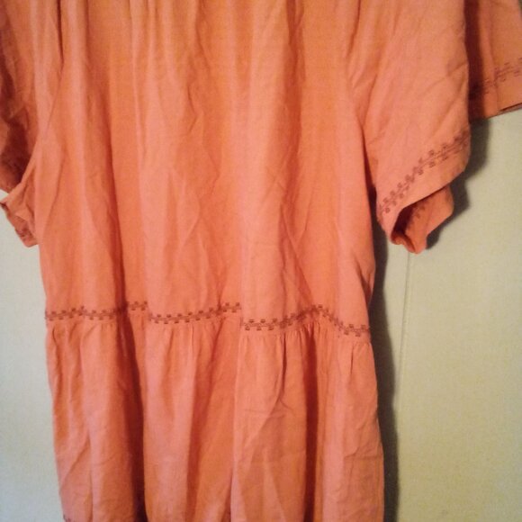 Beach Lunch Lounge Dress Women XL Short Sleeve Ruffle Crochet Trim Burnt Orange - Picture 13 of 14